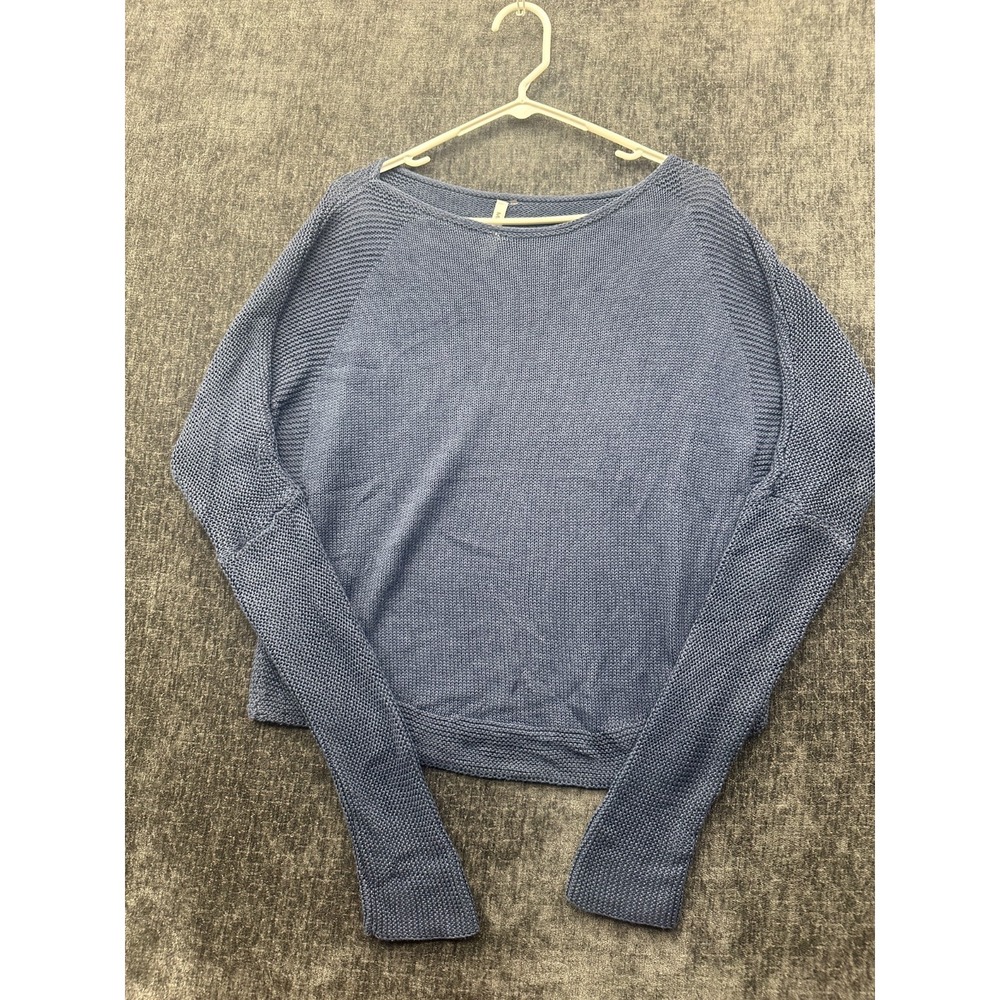 Murmur Cropped Sweater Womensâ Medium Blue Stockinette Stitch Boat Neck Pullover